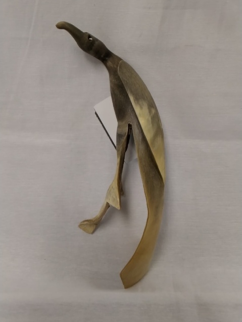 Brass Bird Sculpture - Curved Abstract Figure in Gold and Dark Brass